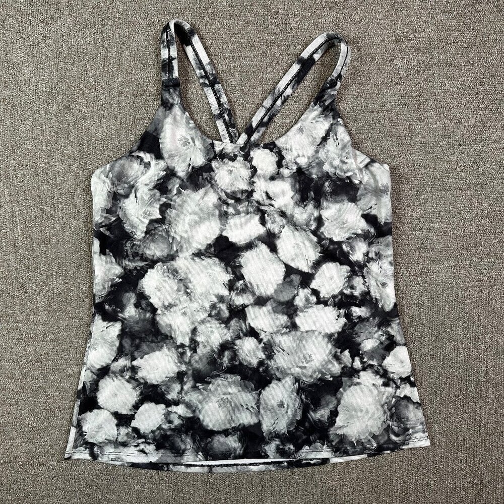 Athleta Floral Crush Workout Tank Top Black & White Size Womens X-Large